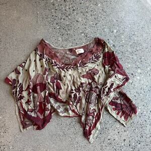 Lakhays Boho Cropped Top Mushroom Blouse Flowy Festival Handkerchief Hem